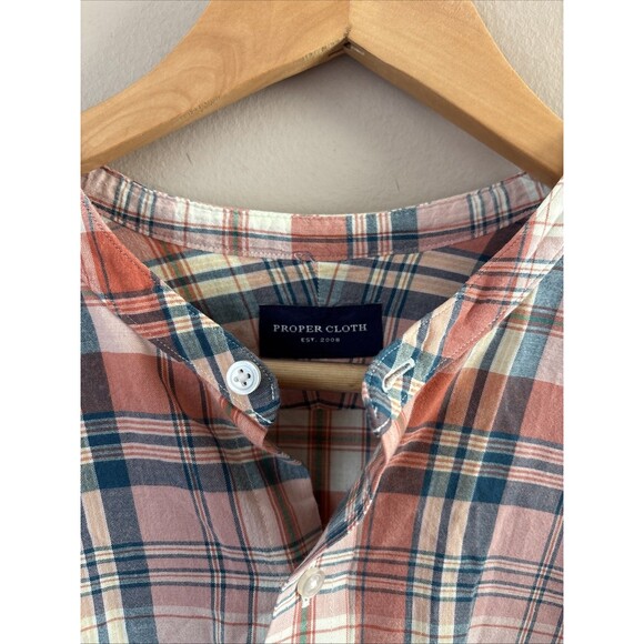 Proper Cloth Mens Shirt XXL Orange Blue Plaid Button Down Long Sleeve Casual - Picture 3 of 6